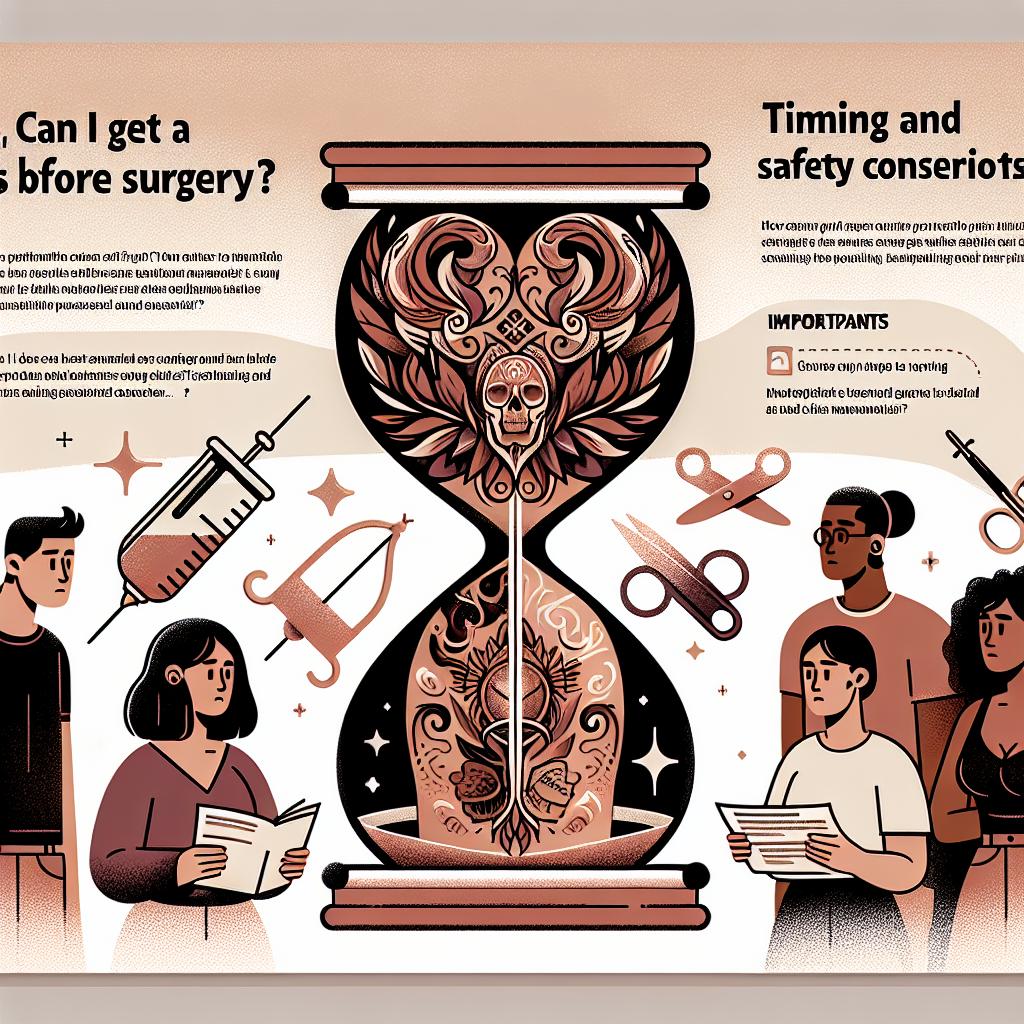 Considering a new tattoo just two weeks before surgery? You’re not alone in wondering, “Can I get a tattoo 2 weeks before surgery? Timing and Safety Tips” are topics many people grapple with when planning body art alongside medical procedures. While tattoos can be a powerful form of self-expression and a way to mark significant life events, it’s crucial to understand how the timing of your tattoo can impact your overall safety and recovery. In this article, well explore the ins and outs of getting inked before surgery, ensuring you make an informed choice that aligns with your health and artistic desires. Lets dive in!